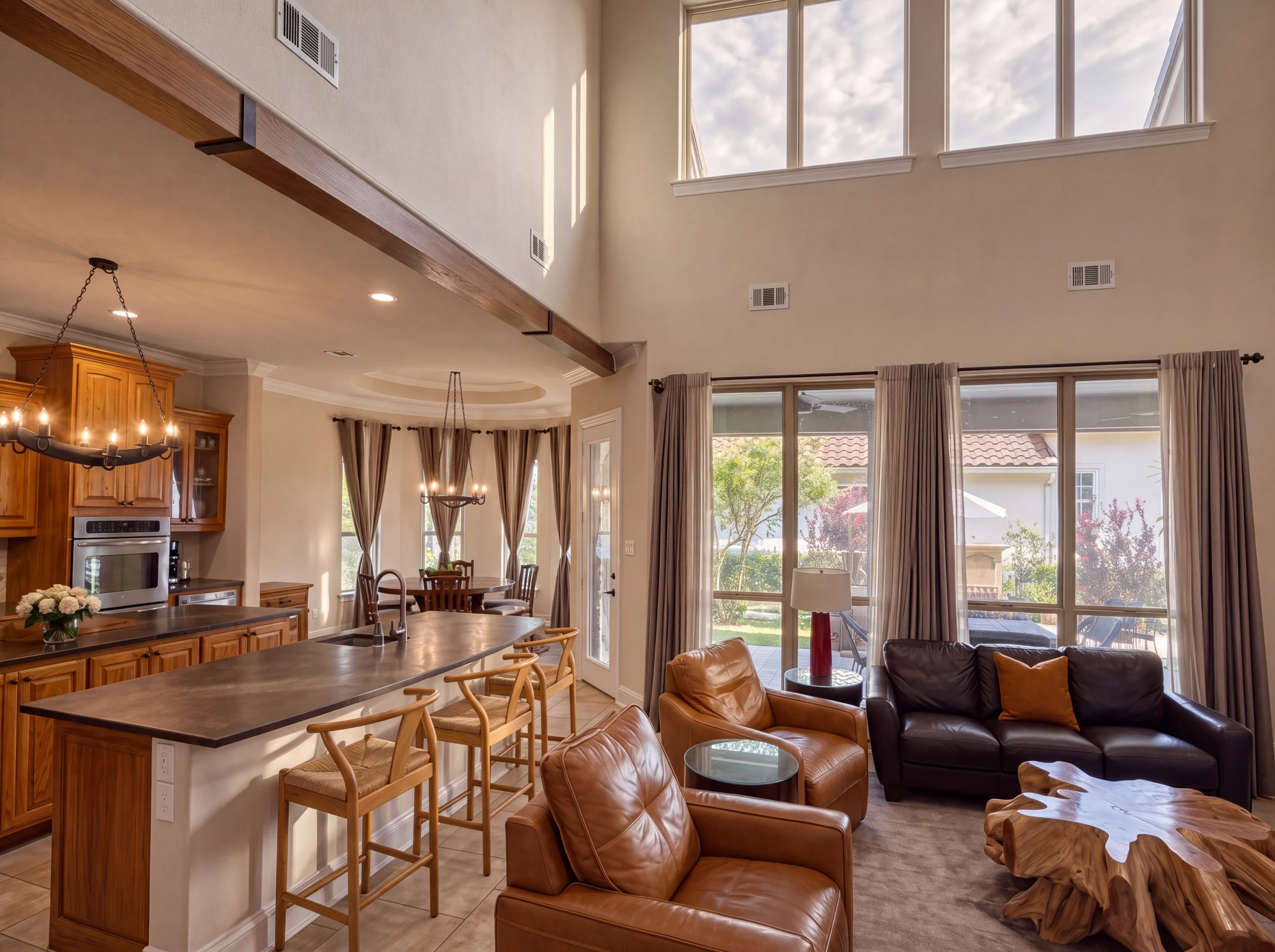 Two-story great room open to the kitchen