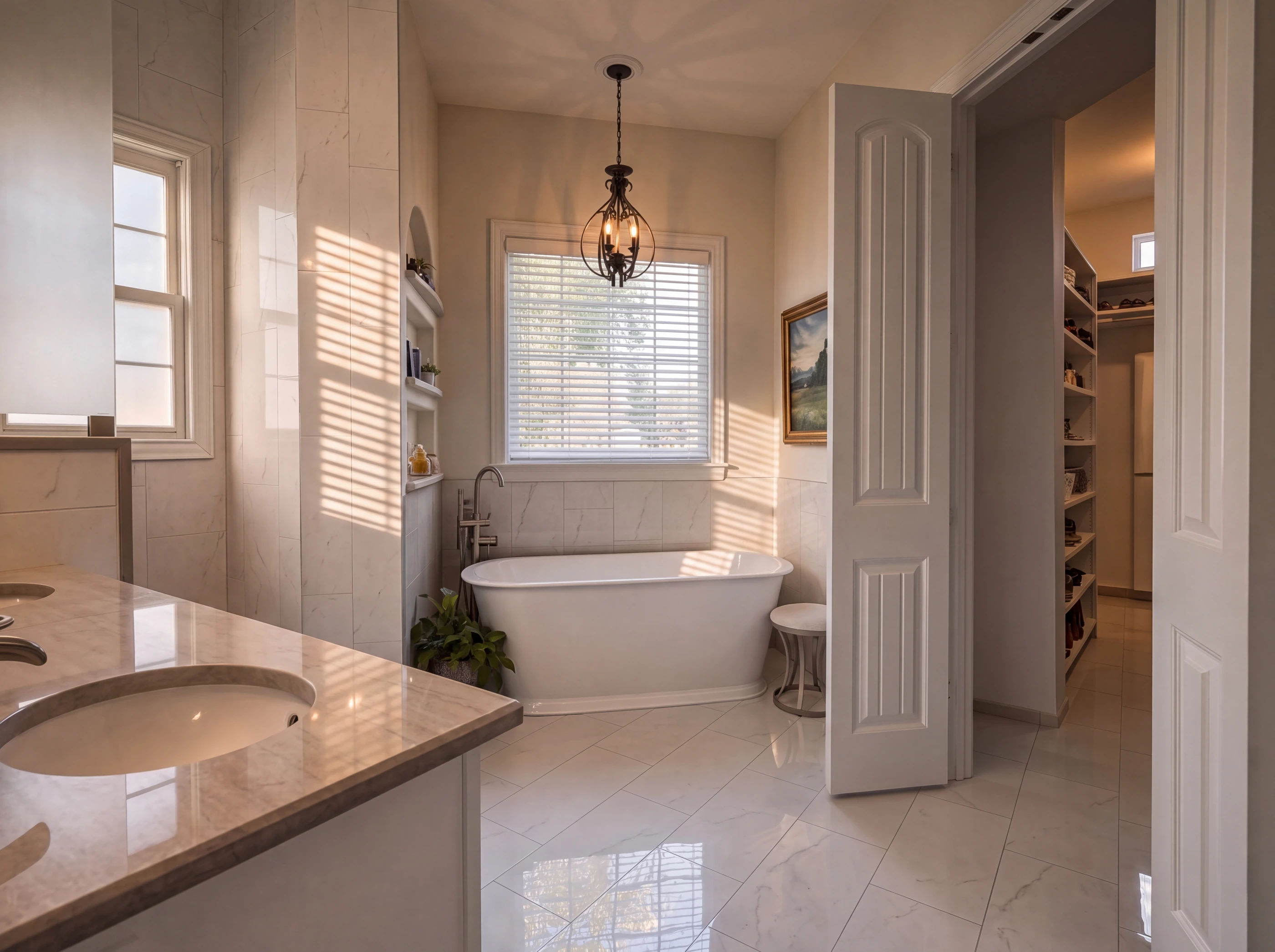 Primary bath with free-standing tub
