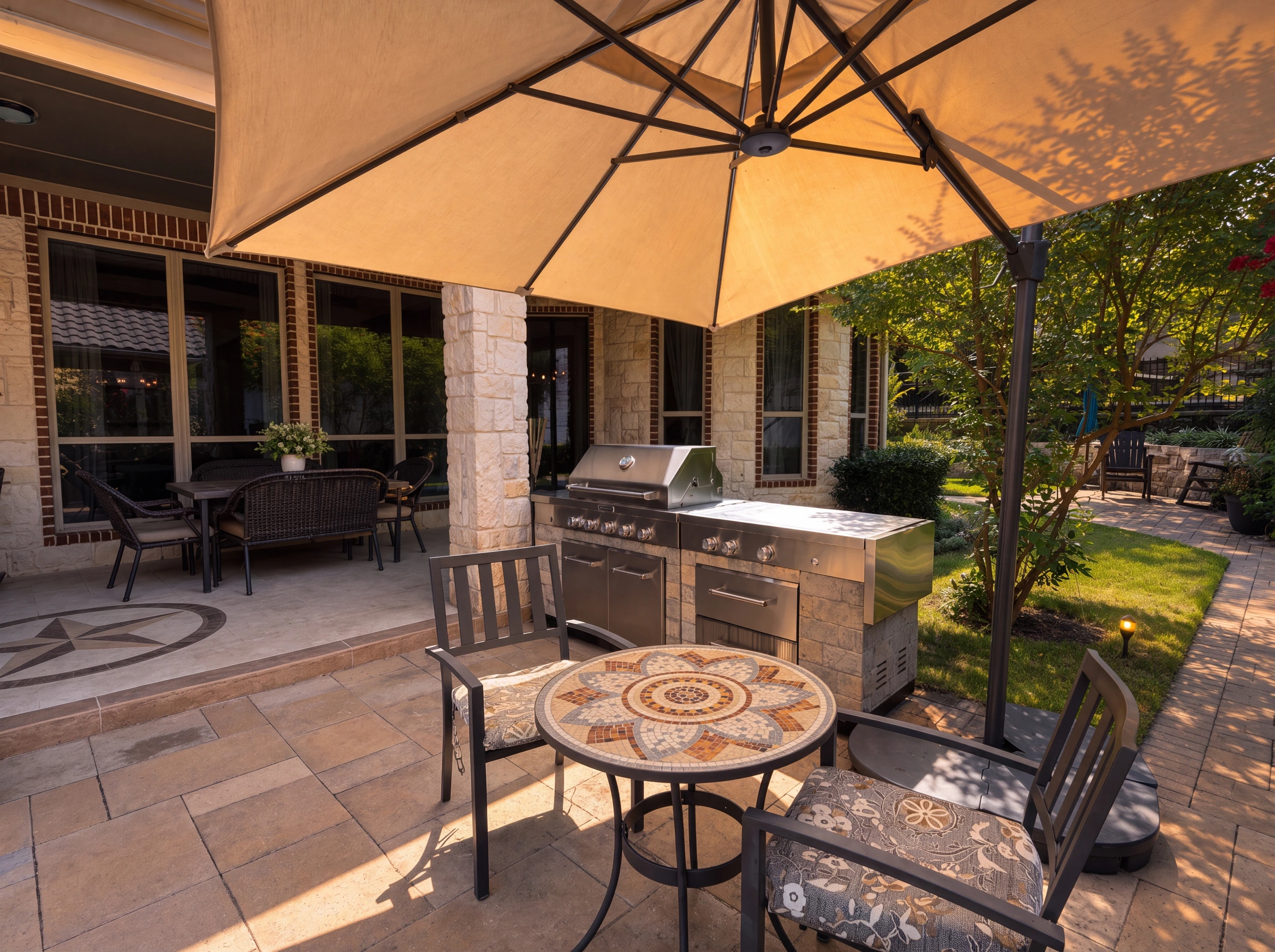 Free-standing stainless grill on the patio