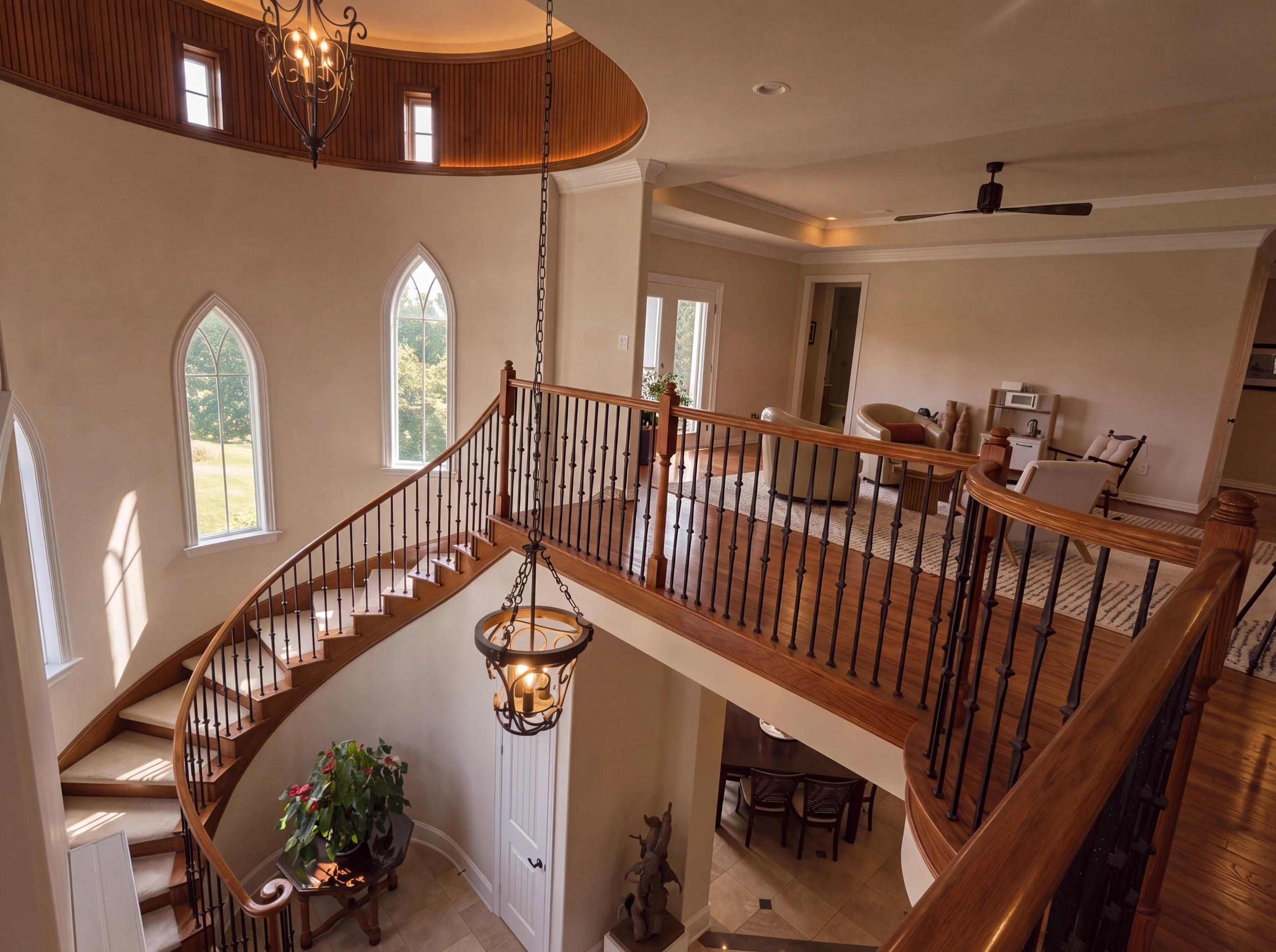 Second-floor landing looking down to the entry